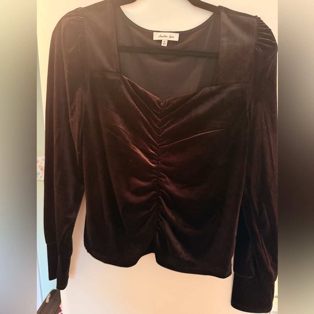 Another Love Velvet Ruched Blouse - Deep Purple